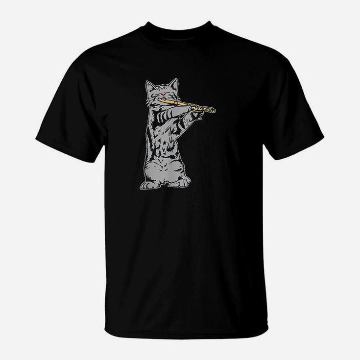 Cat Playing Flute Cool Musician Marching Band T-Shirt