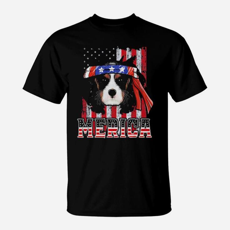 Cavalier King Charles Spaniel Merica 4Th Of July Dog Flag T-Shirt