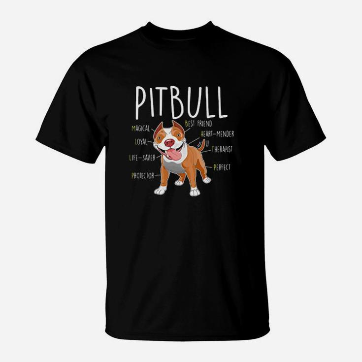 Characteristics Of A Pitbull Dog Lover Magical Loyal Protector Best Friend Therapist T-Shirt