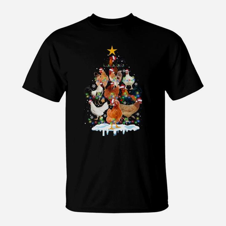 Chicken Christmas Tree Lights Funny Chicken Lover Xmas Gifts T-Shirt
