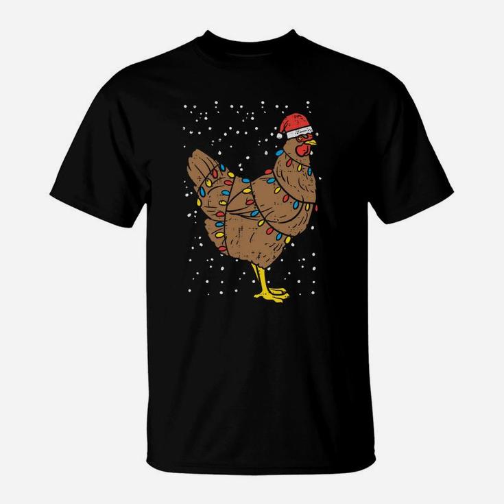 Chicken Santa Hat Christmas Lights Funny Xmas Animal Gift Sweatshirt T-Shirt