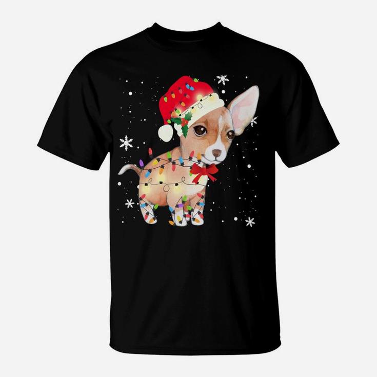 Chihuahua Dog Christmas Light Xmas Mom Dad Gifts T-Shirt