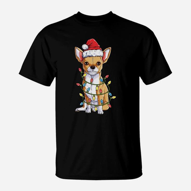 Chihuahua Santa Christmas Tree Lights Xmas Gifts Boys Men Sweatshirt T-Shirt