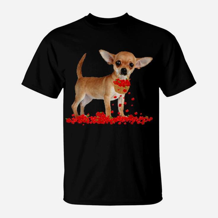 Chihuahua Valentine's Day Dog Dad Dog Mom Flowers T-Shirt