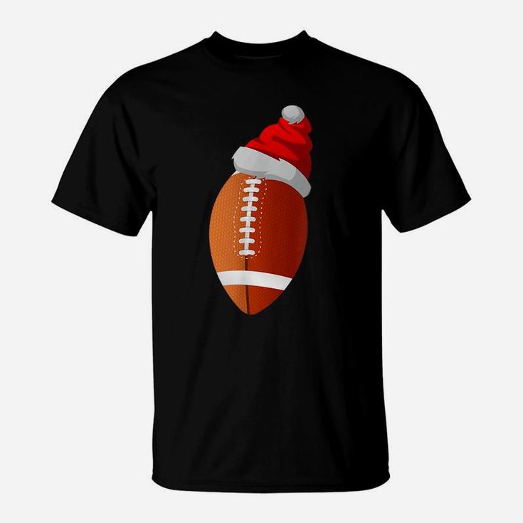 Christmas Football Ball Santa Hat For Mens Womens Kids T-Shirt