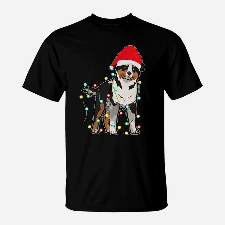 Christmas Lights Australian Shepherd Dog Lover Xmas Gift T-Shirt