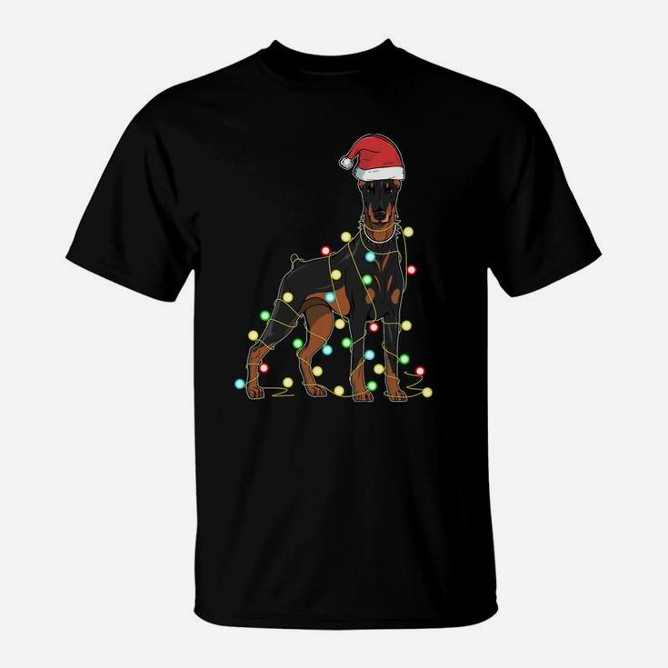 Christmas Lights Doberman Dog Lover Funny Xmas Gift Sweatshirt T-Shirt