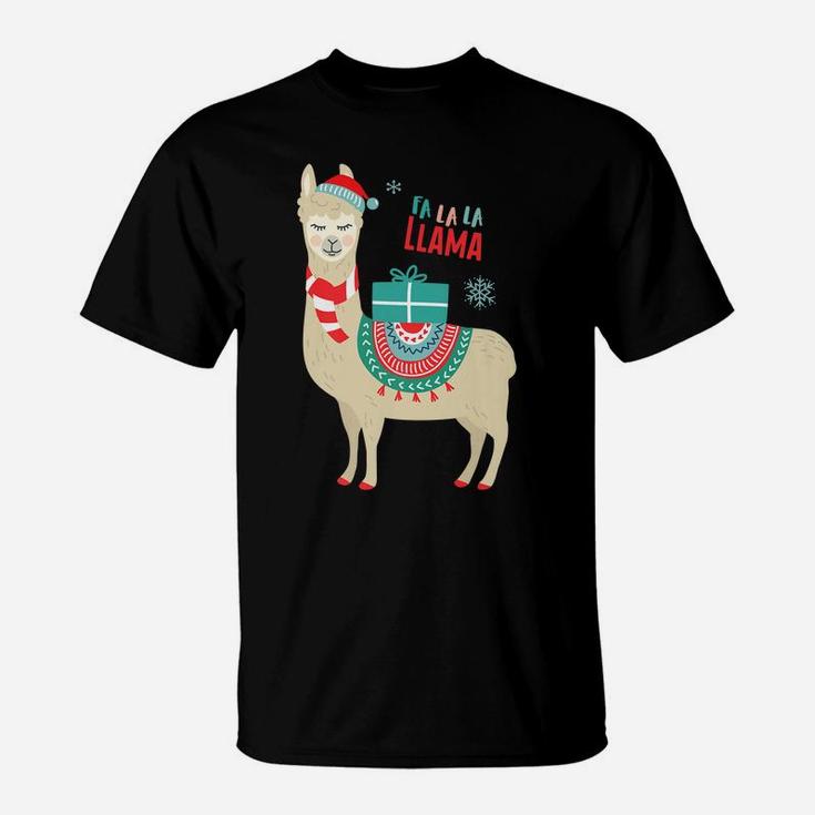 Christmas Llama Santa Hat Ugly Xmas Funny Holiday T-Shirt