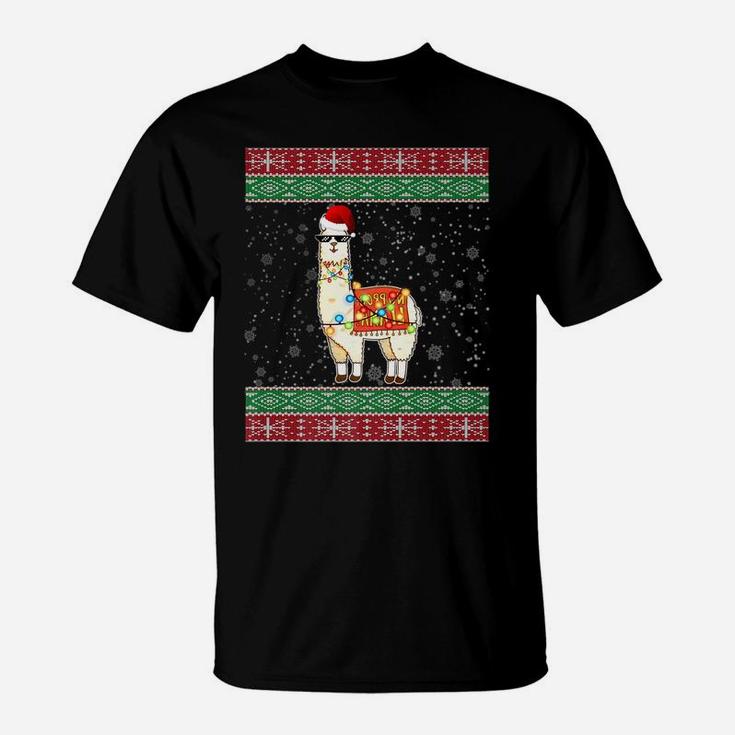 Christmas Llama Santa Hat Ugly Xmas Tree Alpaca T-Shirt