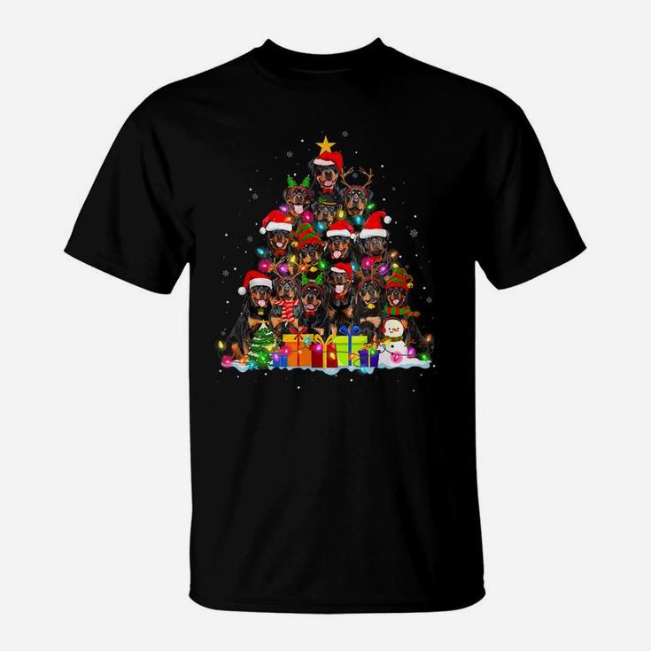 Christmas Pajama Rottweiler Tree Xmas Gifts Dog Dad Mom T-Shirt