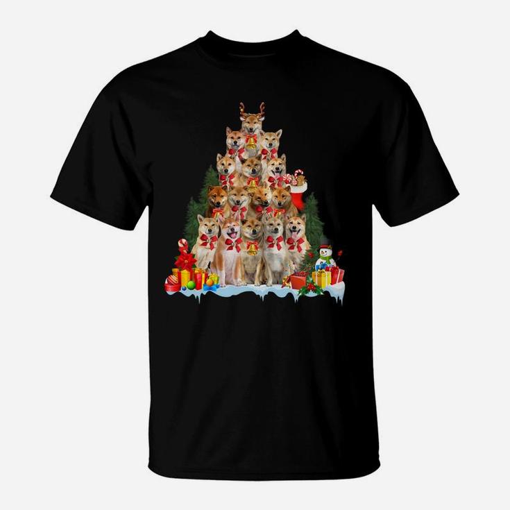 Christmas Pajama Shiba Inu Xmas Tree Gifts Dog Dad Mom Sweatshirt T-Shirt