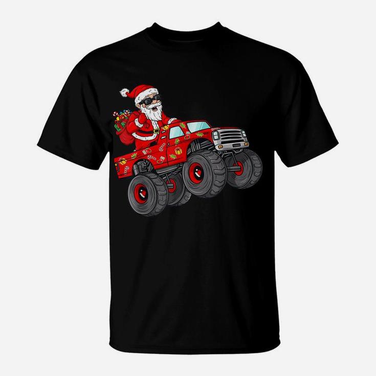 Christmas Santa Claus Riding Monster Truck Boys Kids Xmas T-Shirt