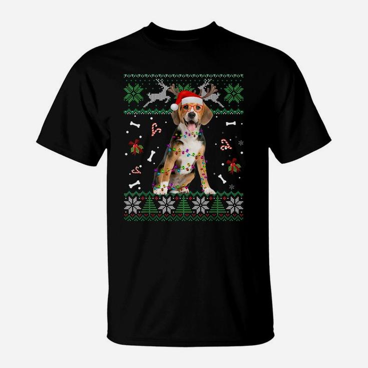 Christmas Tree Beagle Pajama Lights Dog Dad Mom T-Shirt