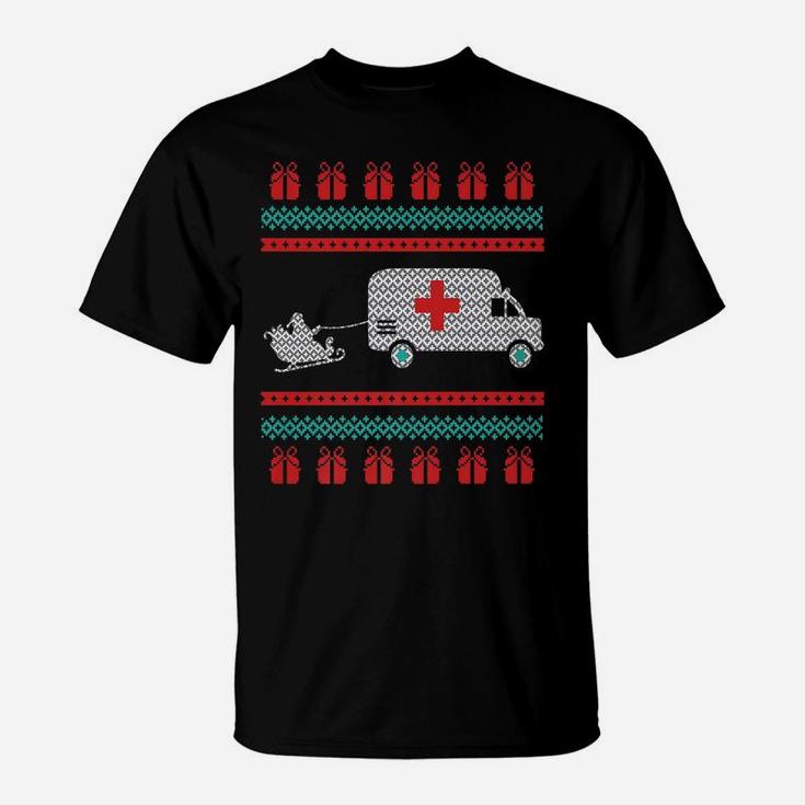 Christmas Ugly Sweater Ambulance Emergency Emt Santa Design T-Shirt