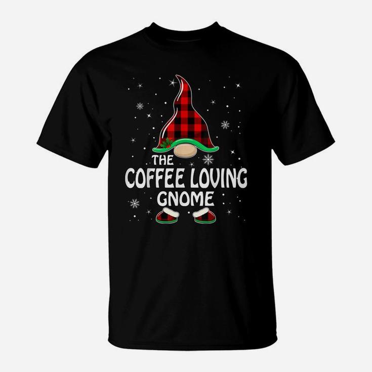 Coffee Loving Gnome Buffalo Plaid Matching Family Christmas T-Shirt