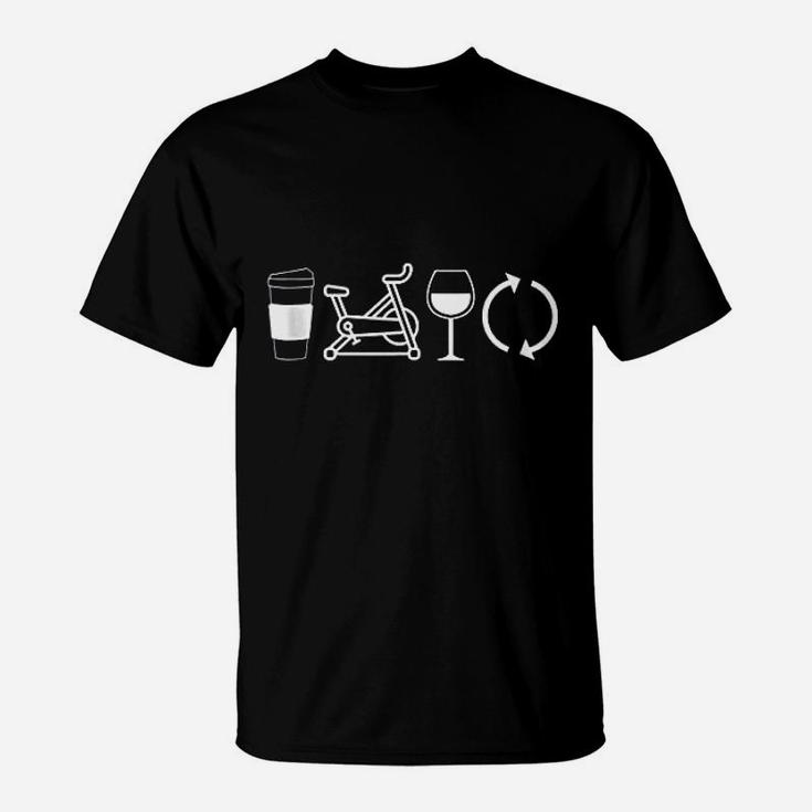 Coffee Spin Wine Repeat Funny Spinning Class Workout Gym T-Shirt