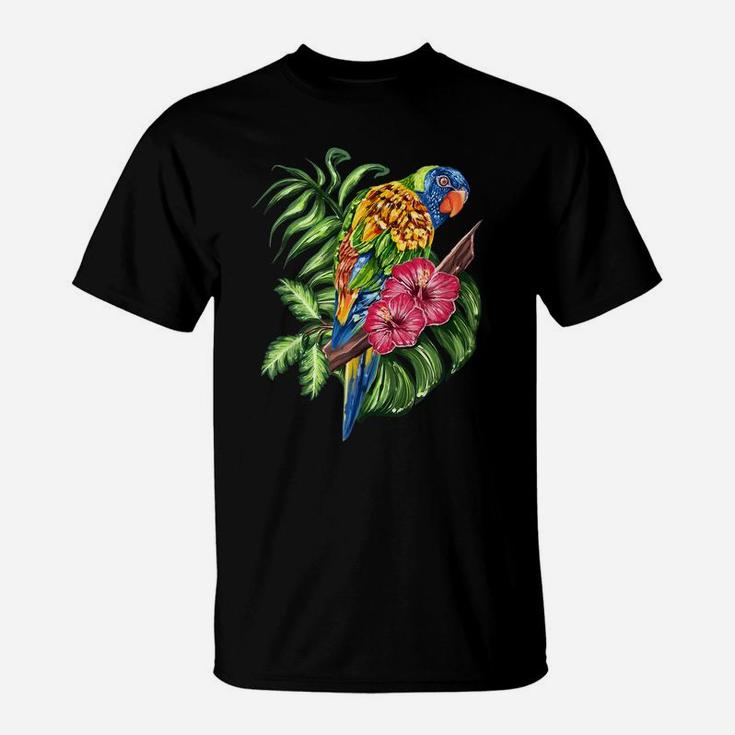 Colorful Parrot Bird Tropical Flower T-Shirt