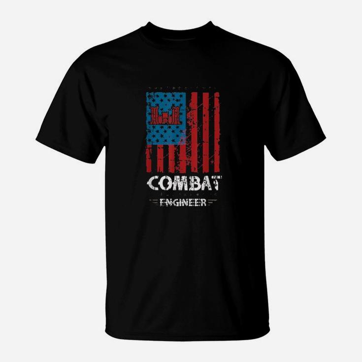 Combat Engineer  American Flag Distressed  Us Military T-Shirt