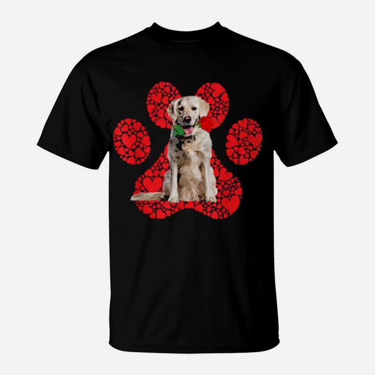 Cool Golden Retriever Valentine's Day Pet Dog Love Paw T-Shirt