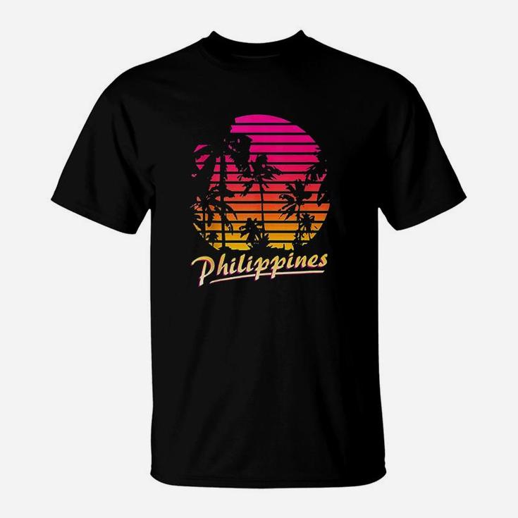 Cool Philippines 80S Palm Trees Summer Sunset T-Shirt