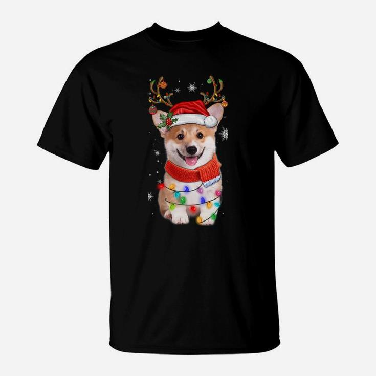 Corgi Dog Christmas Reindeer Santa Hat Xmas Light Pajama Tee Sweatshirt T-Shirt