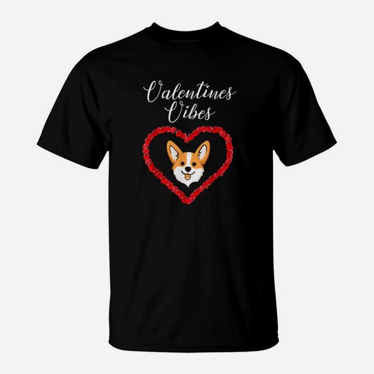 Corgi Dog Valentines Vibes Cute Dog Heart T-Shirt