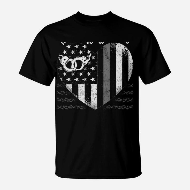Correctional Officer Girlfriend Wife Heart American Flag T-Shirt
