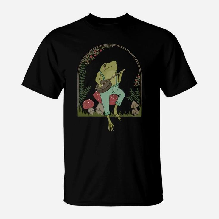 Cottagecore Aesthetic Frog Playing Banjo On Mushroom Cute Sweatshirt T-Shirt