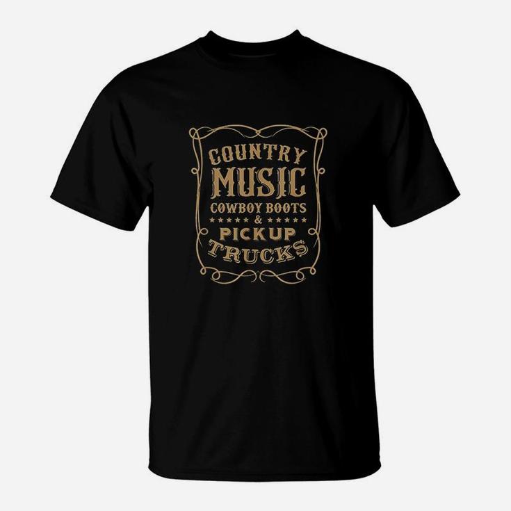 Country Music Cowboy Boots And Pick Up Trucks T-Shirt