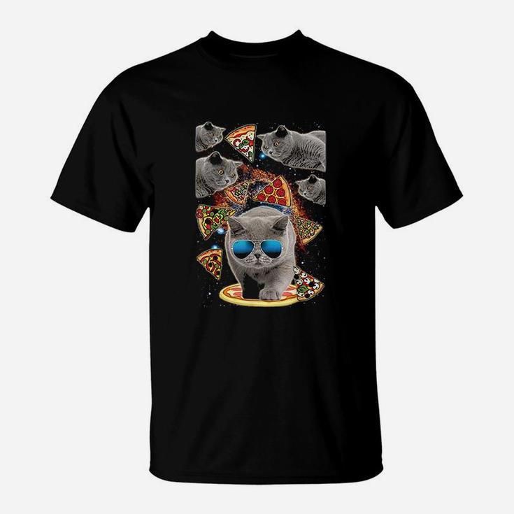 Crazy Space Pizza Cat Funny T-Shirt