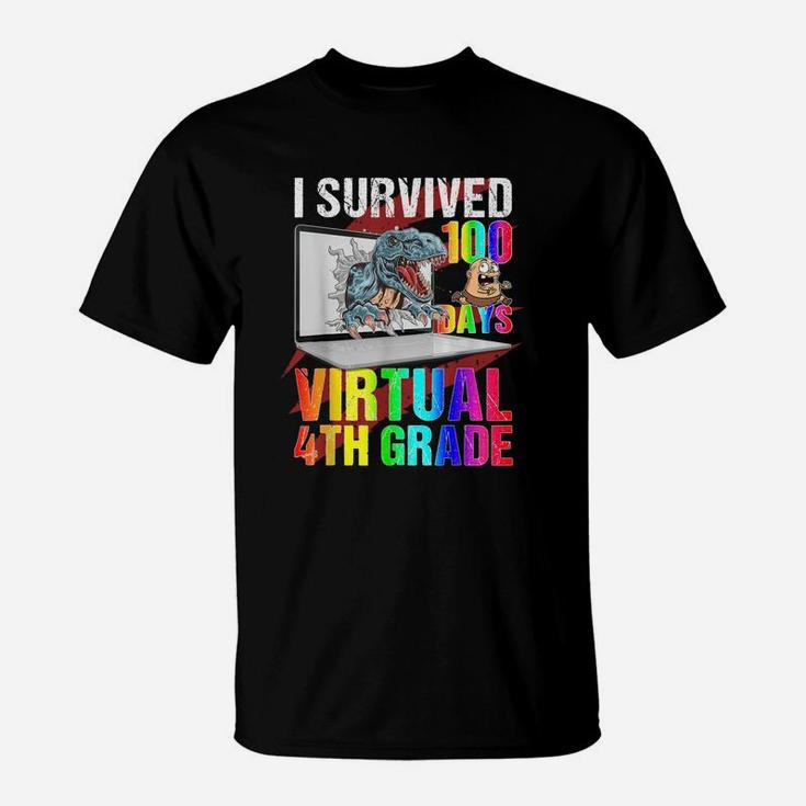 Custom I Survived 100 Days Of Virtual Grade Dinosaur T-Shirt