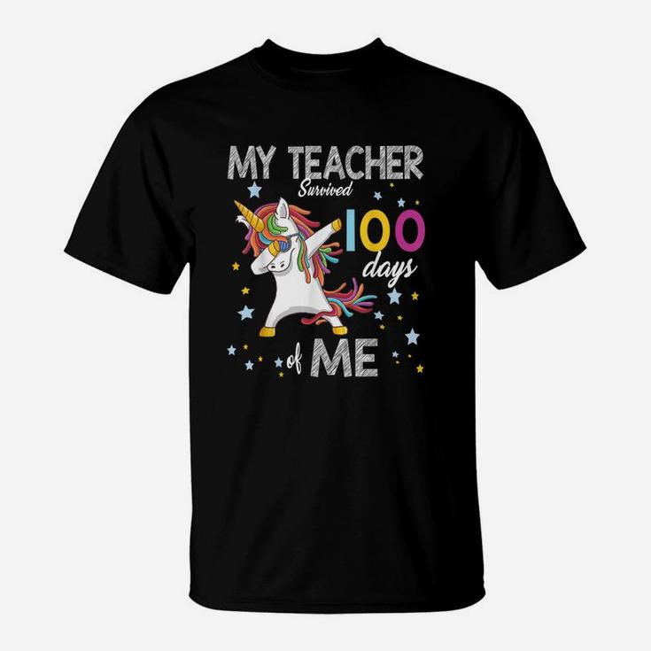 Custom My Teacher Survived 100 Days Of Me 100th Day School Unicorn T-Shirt