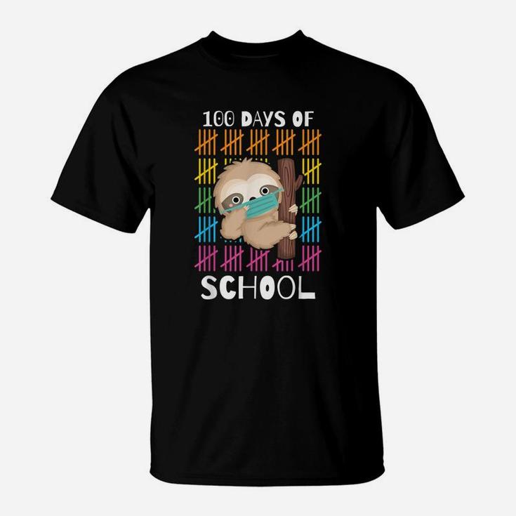 Cute 100 Days Of School Sloth Face Virtual Teacher T-Shirt