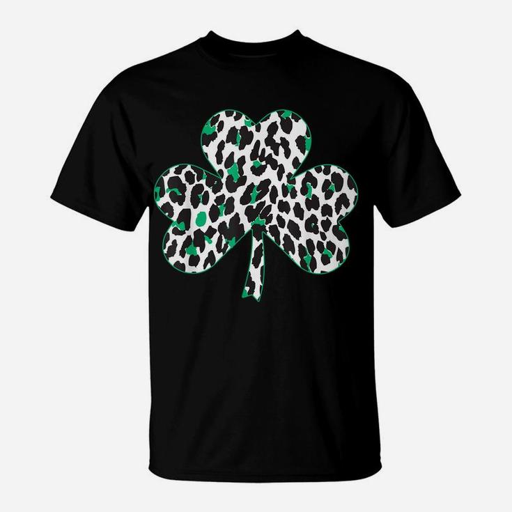 Cute Animal Shamrock Leopard Print St Patricks Day Design T-Shirt