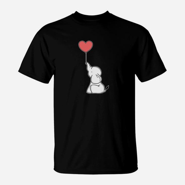 Cute Baby Elephant With Heart Balloon Love T-Shirt
