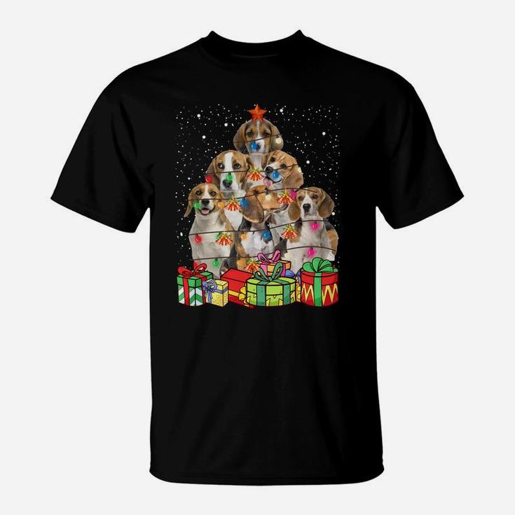 Cute Beagle Dog Christmas Tree Lights Pet Puppy Dad Mom Sweatshirt T-Shirt
