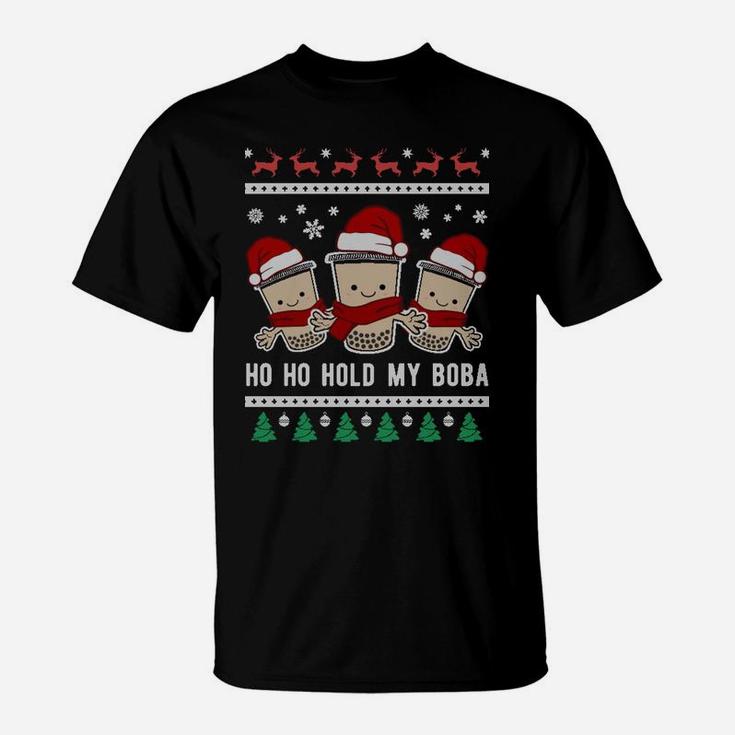 Cute Boba Xmas Hold Bubble Milk Tea Ugly Christmas Sweatshirt T-Shirt