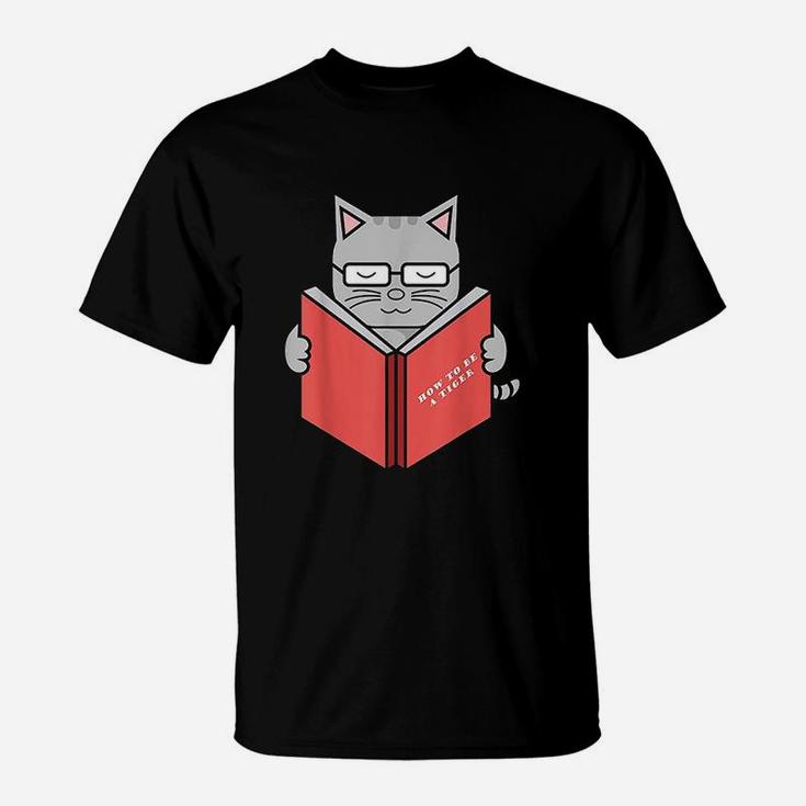 Cute Cat Tiger Book Literature Reading T-Shirt