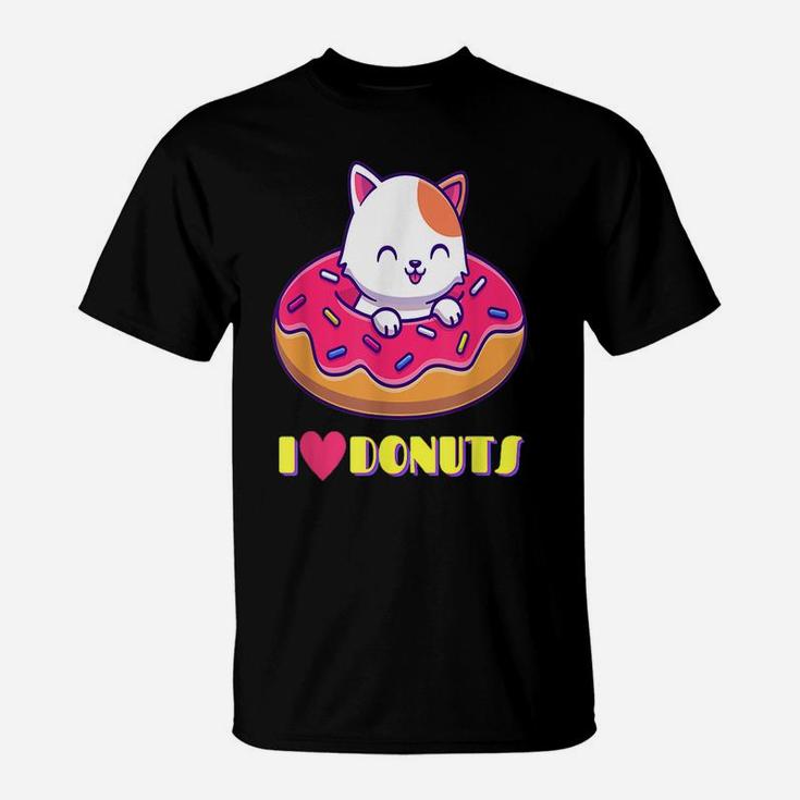 Cute Cuddly Kitty I Love Donuts Food - Cat Lovers For Girls T-Shirt