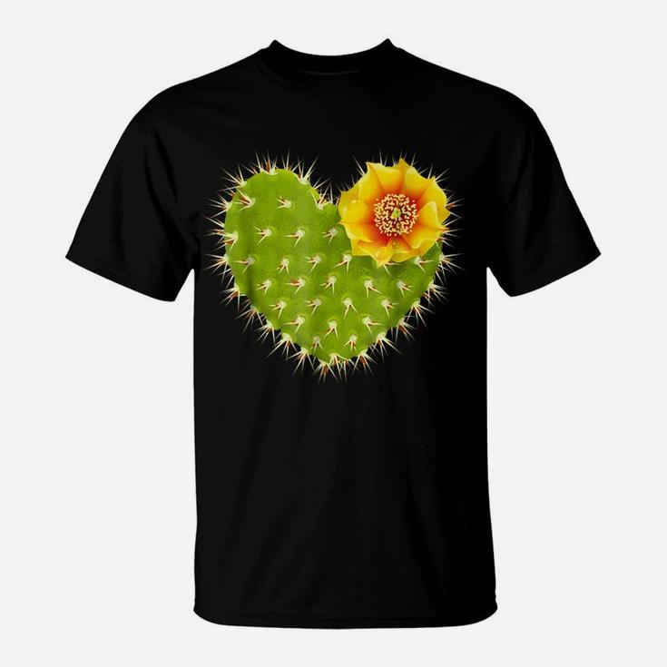 Cute Giant Cactus Heart With Yellow Desert Flower T-Shirt