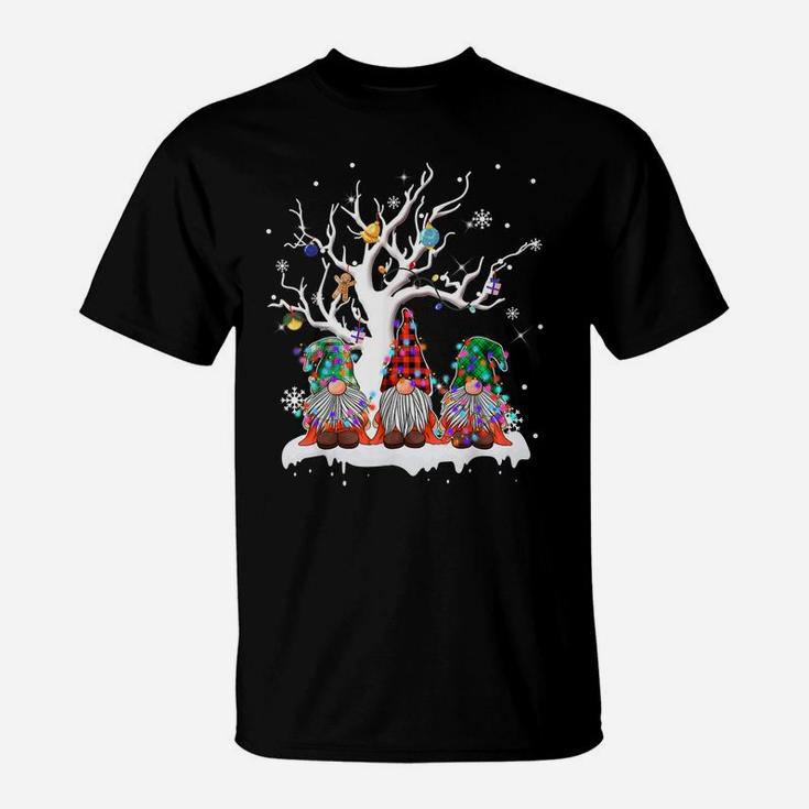Cute Gnome Buffalo Plaid Christmas Tree Light Ugly Santa Hat Sweatshirt T-Shirt