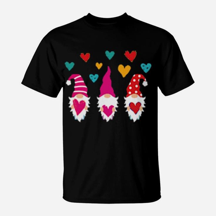 Cute Gnomes Holding Hearts Valentines Day Boys Girls T-Shirt