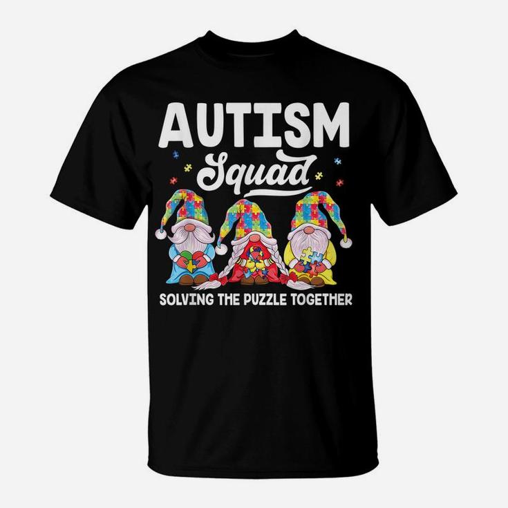 Cute Gnomes Holding Puzzle & Ribbon Support Autism Awareness T-Shirt