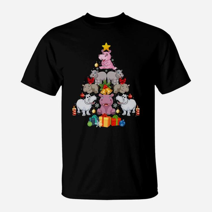 Cute Hippo Christmas Tree Hippopotamus Christmas Xmas Gift Sweatshirt T-Shirt
