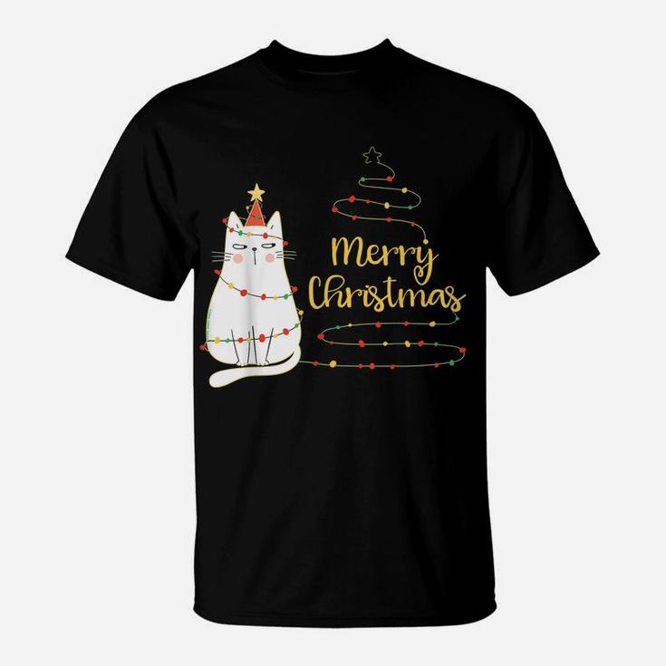 Cute Holiday Cat Tree "Merry Christmas" Cat Lovers T-Shirt