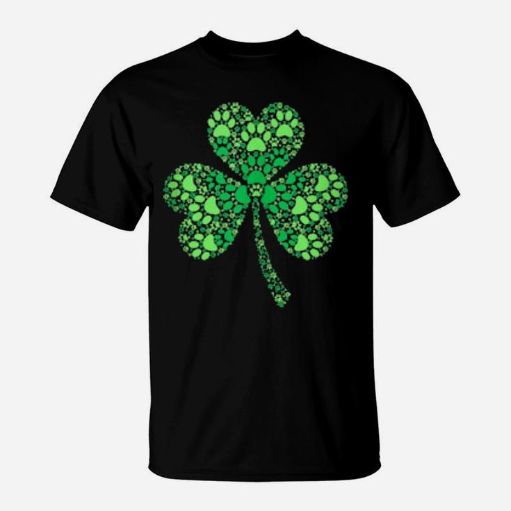 Cute Irish Shamrock Dog Paw Heart St Patrick's Day T-Shirt