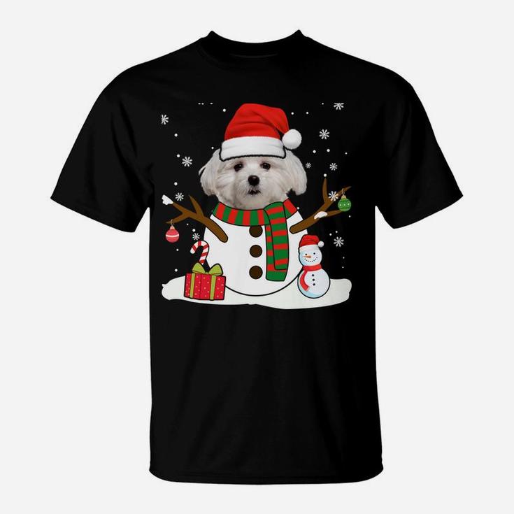 Cute Maltese Christmas Pajama Snowman Dog Lover T-Shirt