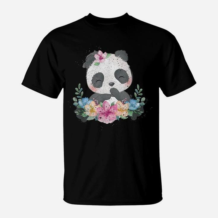 Cute Panda Bear Kids Girls Gift Flower Panda T-Shirt