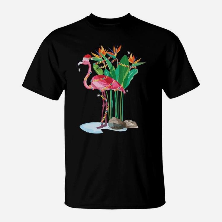 Cute Pink Flamingo Christmas Lights Xmas Tree Gift Sweatshirt T-Shirt
