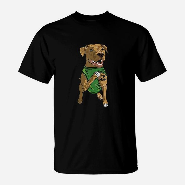 Cute Pit Bull Dog Tattoo I Love Mom Pitbull Dog Lover T-Shirt